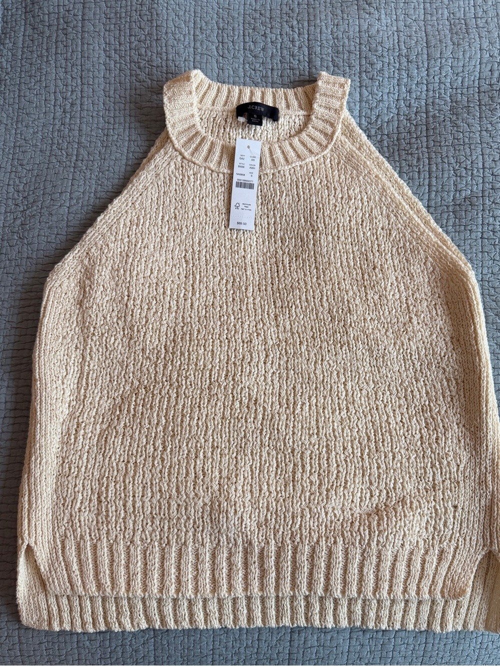 J. Crew Cream Sleeveless Crewneck Knit Sweater Coastal Style Tank Small NWT